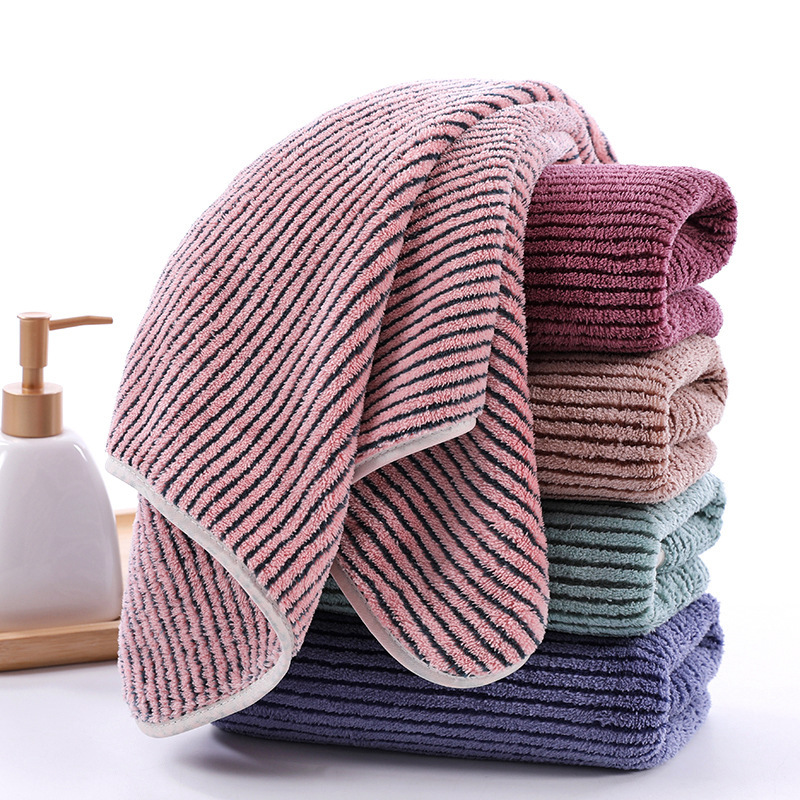 【LOVELY HOME】【 Hold Jia 】 Narrow stripe coral velvet towel bath towel soft absorbent with hand towel bath towel set Household towel wholesale details Picture