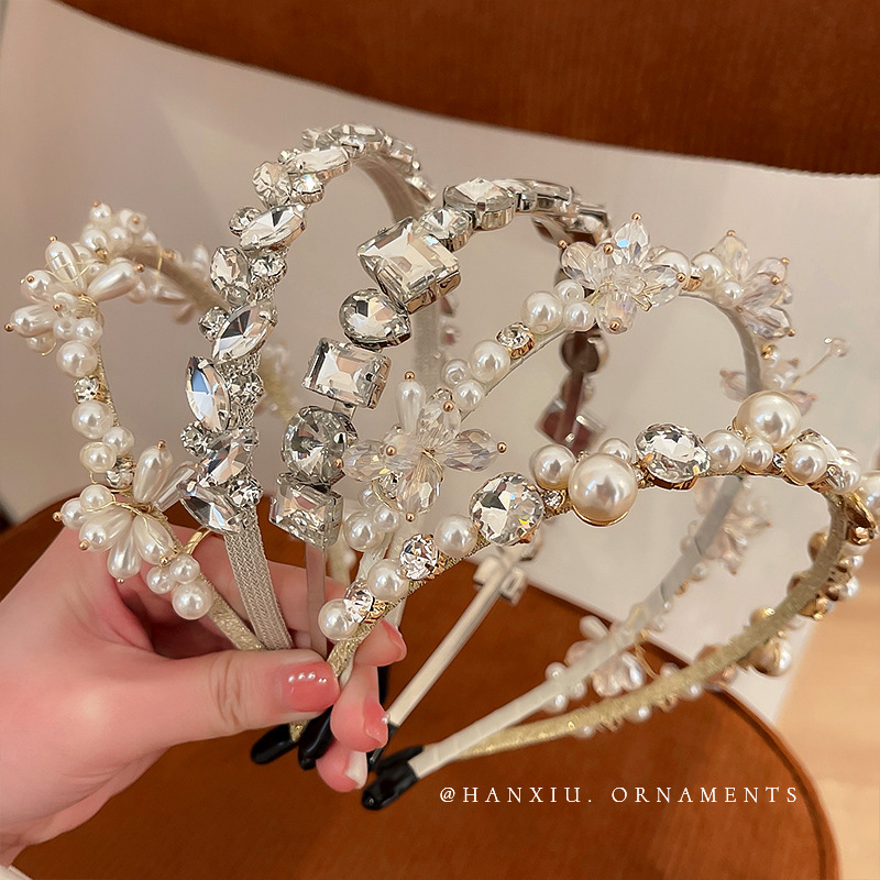 french retro baroque set diamond pearl headband rhinestone headband court wind pressure hair headdress irregular hair accessories woman