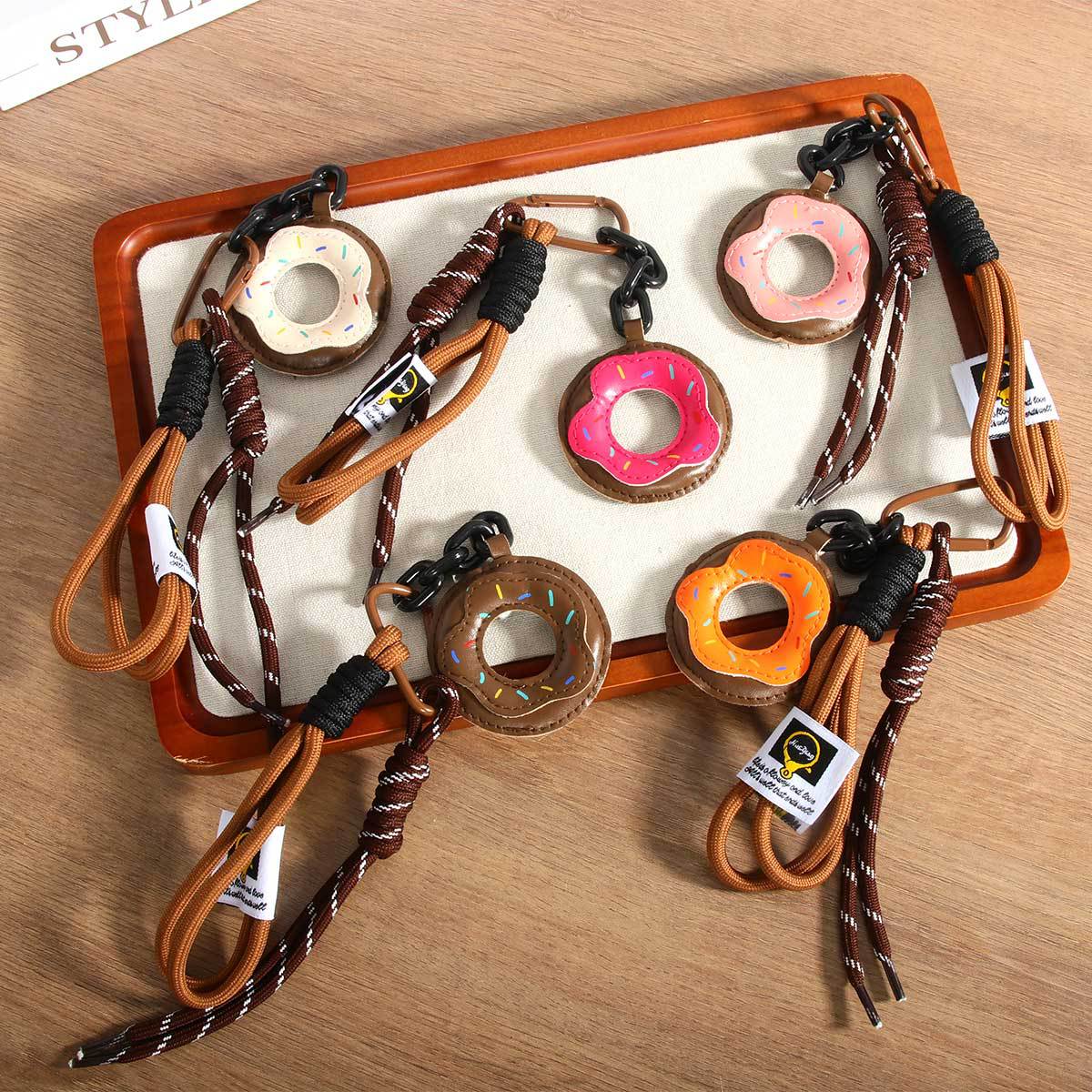New doughnut leather Maillard color cross-border best-selling bag pendant, keychain, mobile phone lanyard pendant