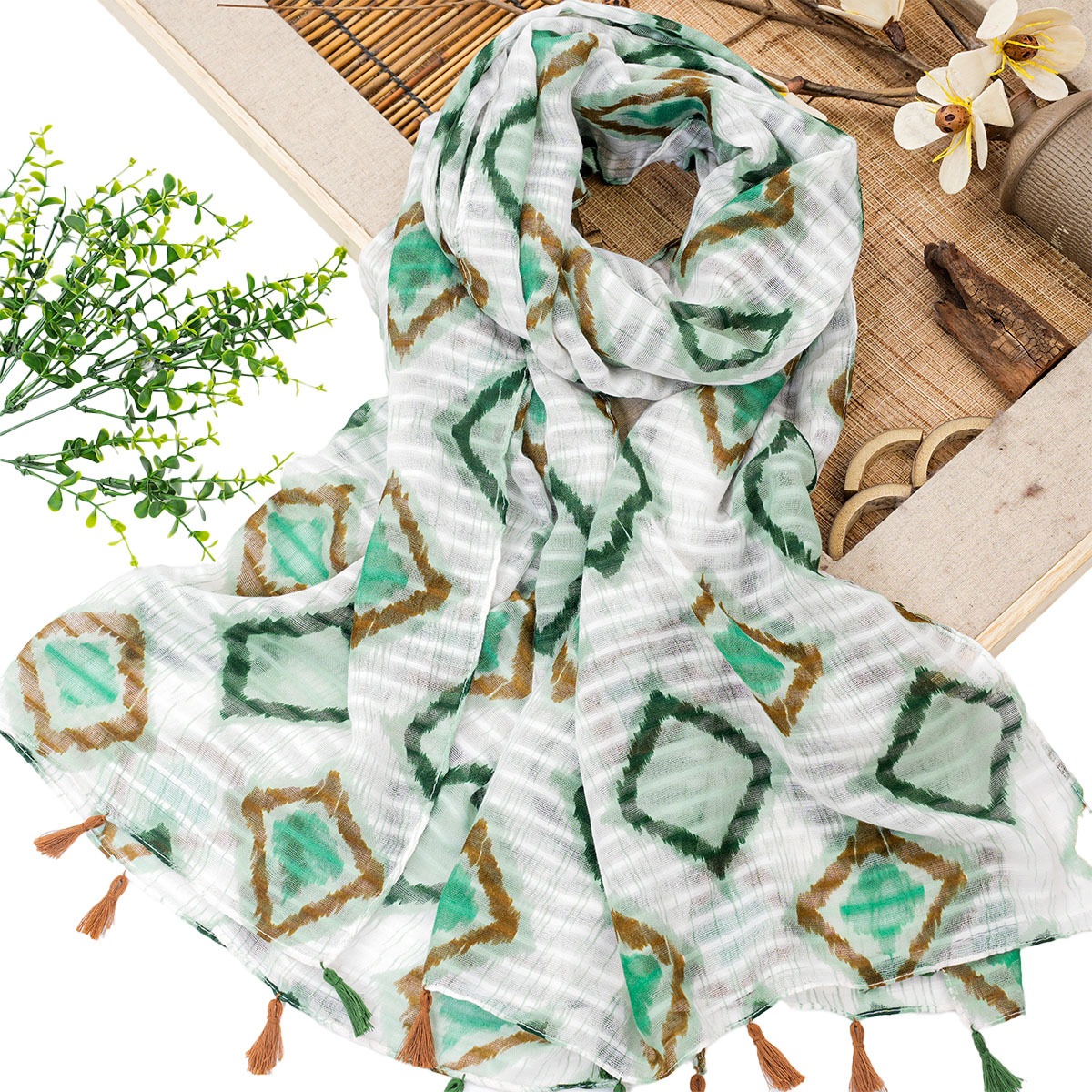 Manufacturers Direct Sales Of New Fashion Simple Four Seasons Cotton Hemp Fringed Scarf Diamond Print Cape Specification drawing