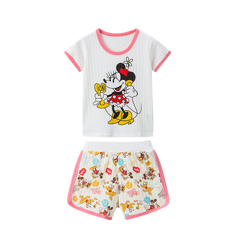 2022 Summer new pure cotton children's breathing cotton short-sleeved set, baby T-shirt and shorts cartoon home children's wear Item Picture