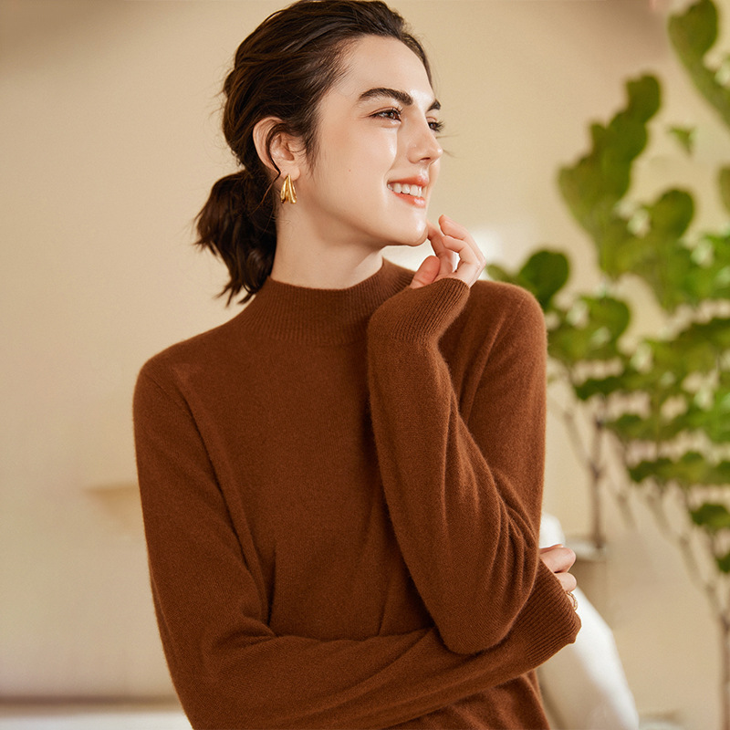 Women's Cashmere Sweater 100% Pure Cashmere Autumn And Winter New Half Turtleneck Line Ready-To-Wear Seamless Knit Base Sweater Application Scenario