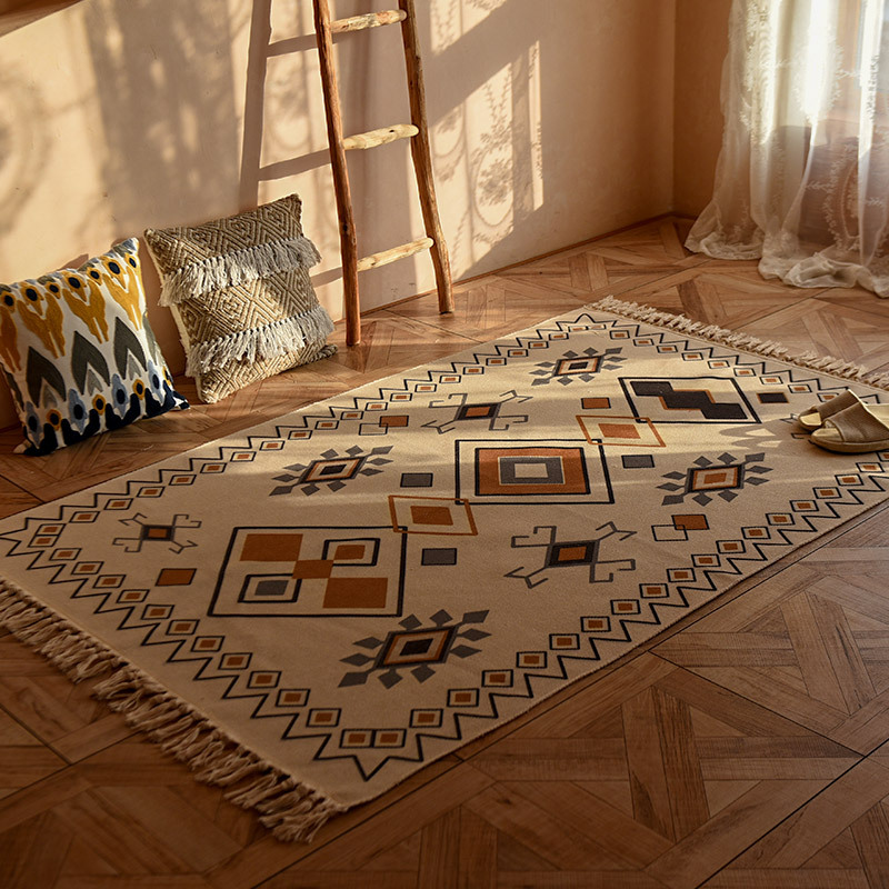 Ins Bohemian Cotton Mat Living Room Sofa Rug Bedroom Bedside Foot Mat Long Tatami Mat Machine Washable Item Picture