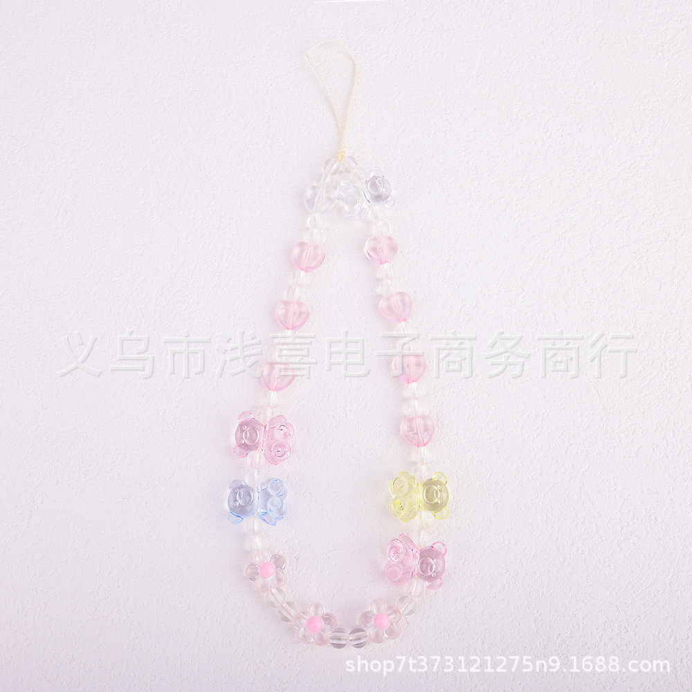 New candy bear beaded chain pendant, hand-painted beaded chain keychain pendant, Instagram cute mobile phone chain lanyard details Picture