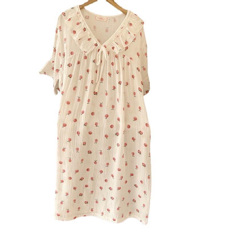 This is a new summer pure cotton, cute princess-style short-sleeved pajama that can be worn outside as a nightgown. It is an Instagram-style home wear Item Picture