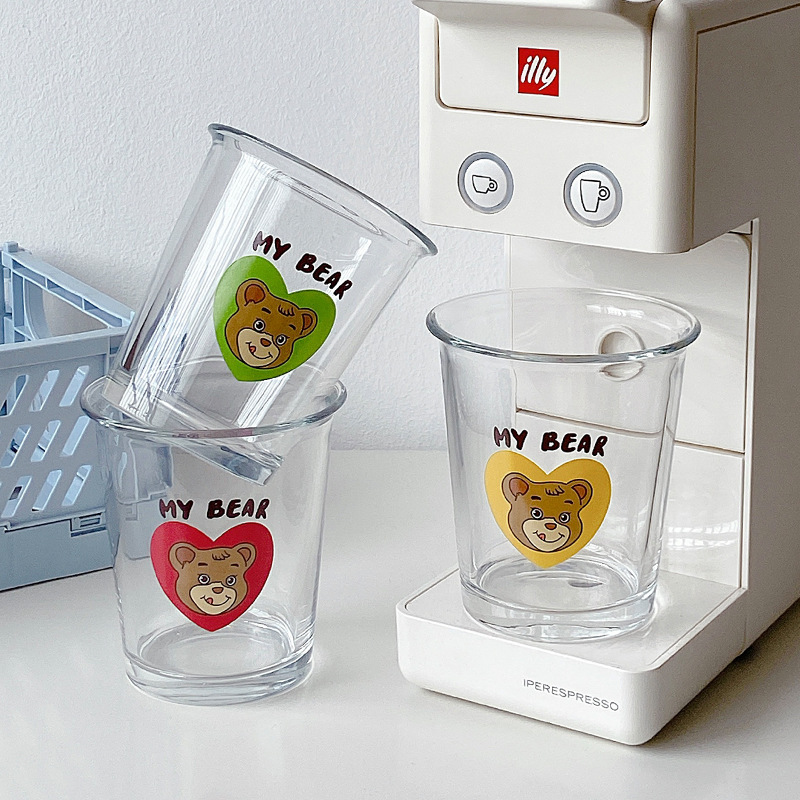 Bollimae Cold Brew Coffee Cup Glass Cup Wholesale Breakfast Cup Bear Cute Cup Water Cup Maiden Heart Application Scenario