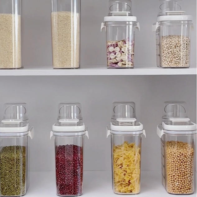 Portable sealed cans for grains and cereals, kitchen storage boxes, transparent rice buckets, vacuum storage cans for snacks and tea Specification drawing