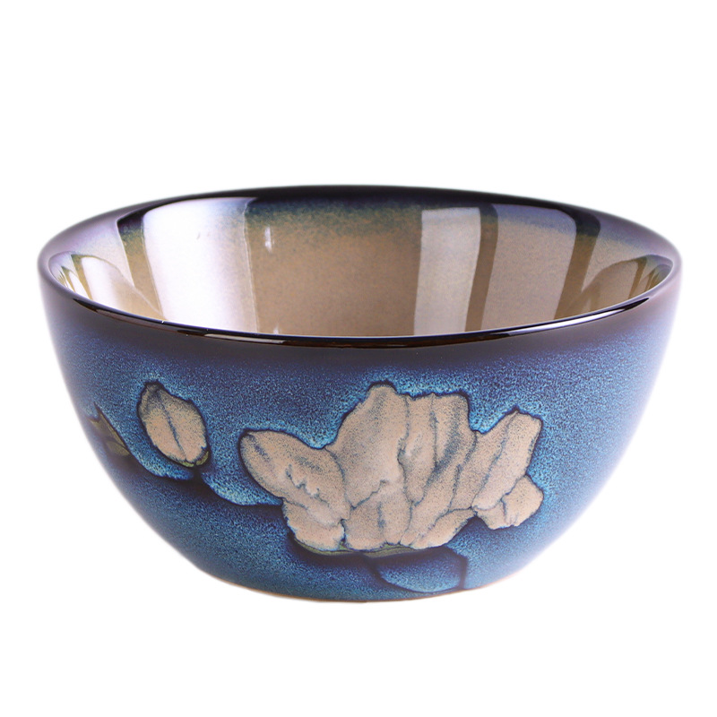 Japanese-style tableware, kiln transformation underglaze color magnolia flower hand-painted plate set, fish plate, household plate, rice bowl, creative noodle bowl Application Scenario