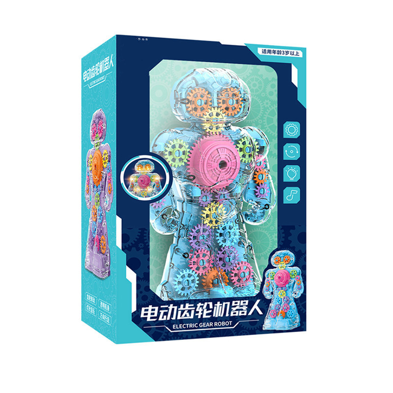 New cross-border transparent rotating gear light music walking electric universal robot trade children's toys Item Picture