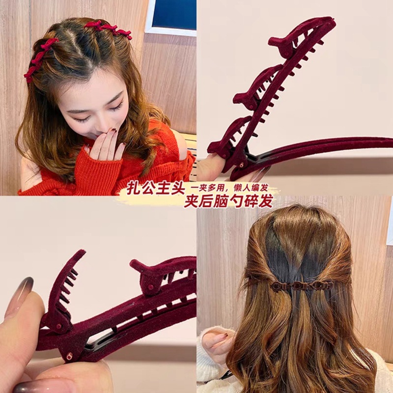 Lazy person's double-layer braided hair clips, women's forehead bangs flocking side clips, side hair clips, top hair clips, headwear details Picture