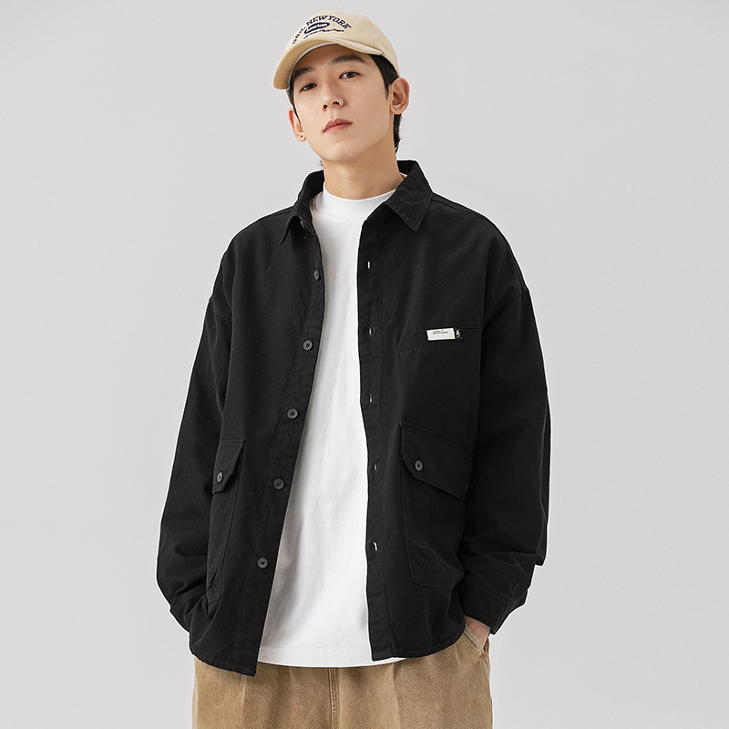 High-quality couple-style shirts, American-style trendy brand washed workwear long-sleeved shirts, Korean-style men's jackets details Picture
