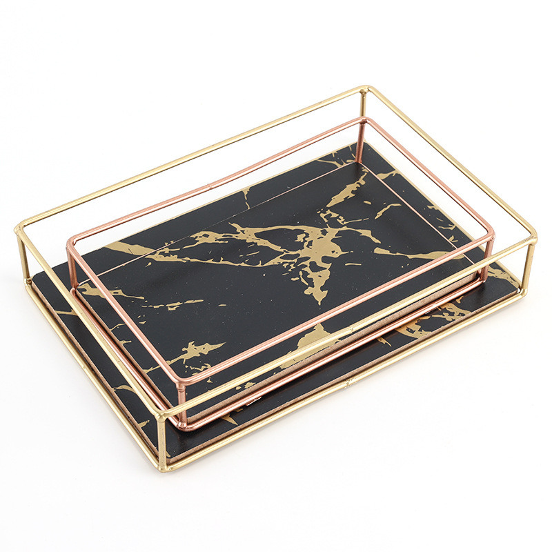 方形桌面收纳置物架 卫生间化妆品整理架 轻奢时尚桌面托盘工艺品白底实物图