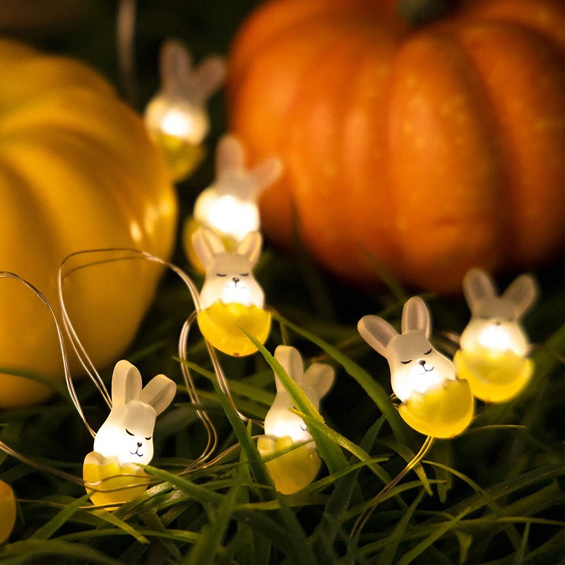 跨境批发LED兔子萝卜造型灯串复活节装饰铜线灯节日装饰彩灯串