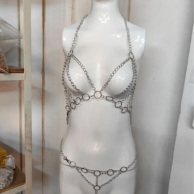 Alternative sex underwear nightclub role play maid girl metal chain clothing uniform bundled clothes set thumbnail
