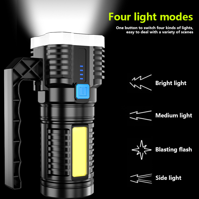 New portable home USB charging flashlight, cross-border outdoor 7-LED flashlight with cob side light, high-intensity flashlight details Picture