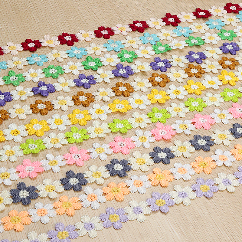 "6-petal 3-color flower lace, 3CM wide, milk silk lace factory direct supply, multi-color exquisite accessory lace. details Picture