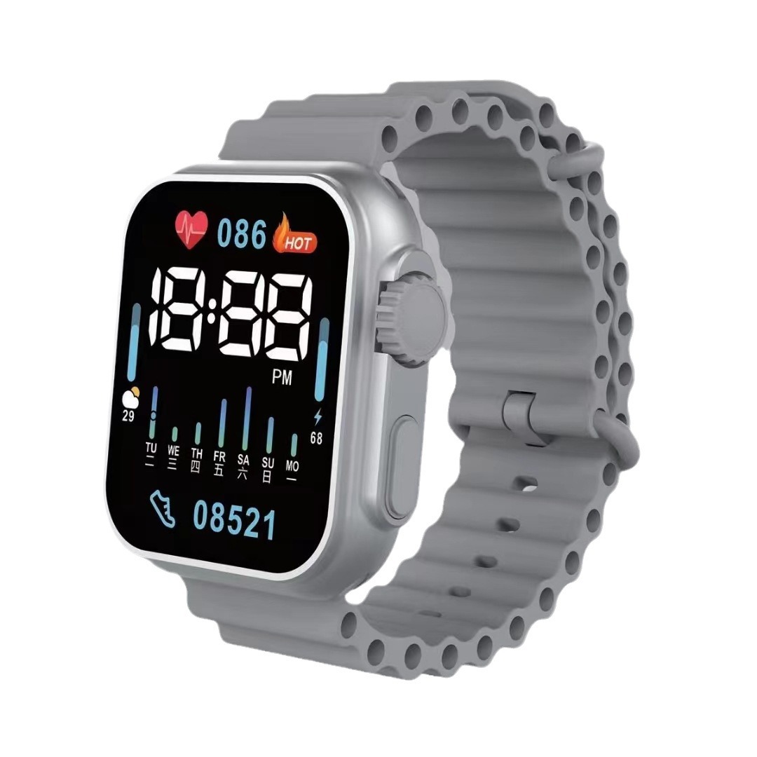 Wholesale of cross-border new LED electronic watch P8 Champagne silver, trendy and fashionable sports, student and children's LED electronic watch Item Picture