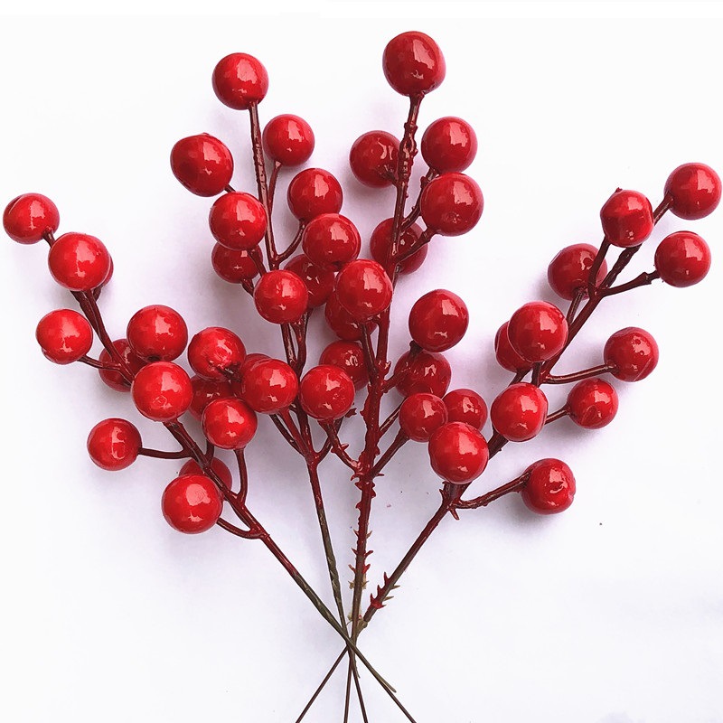 【12球杈果串】 冬青果 仿真泡沫红色浆果 家居装饰红果串枝厂家