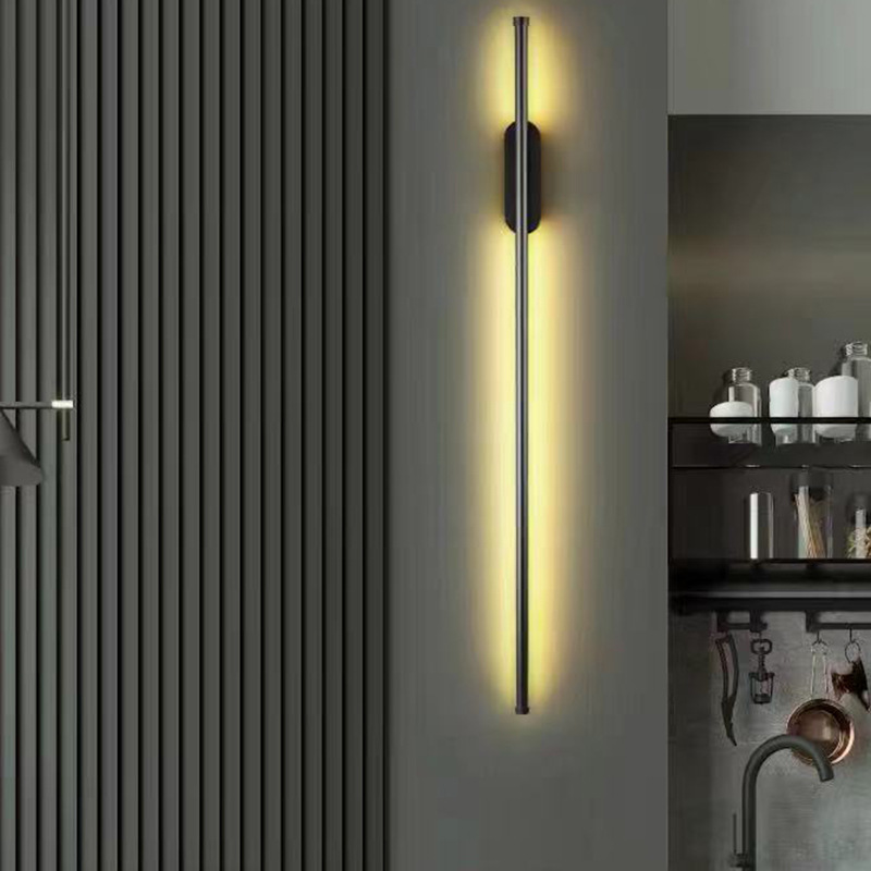 Simple, modern, minimalist long strip bedroom bedside wall lamp, living room grille background wall lamp, staircase ambient light, round details Picture