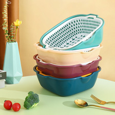 多功能塑料沥水篮八件套厨房加厚双层洗菜盆洗水果篮漏水篮滤水筐