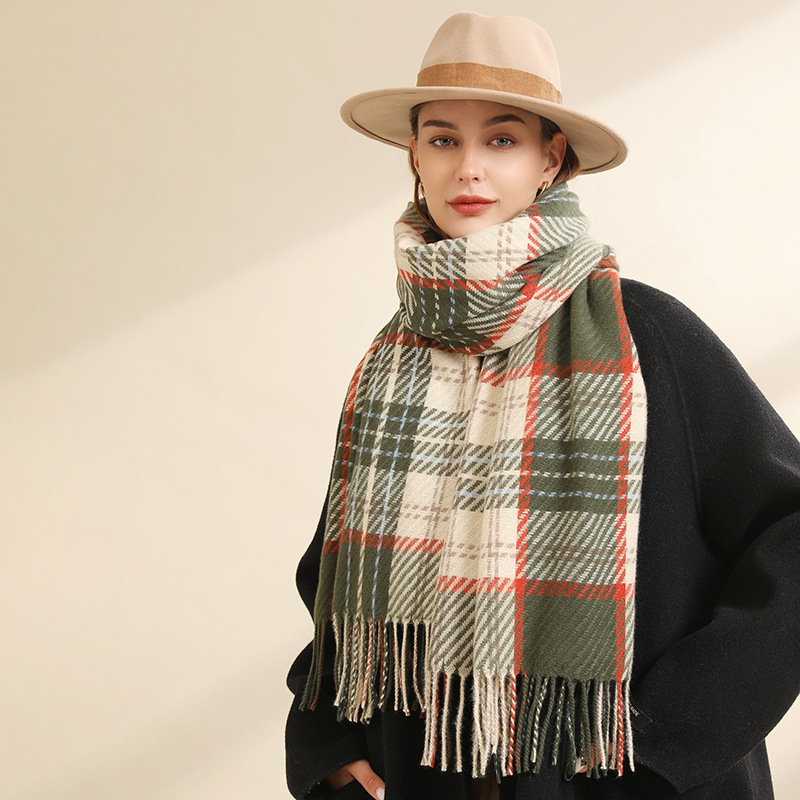 New Plaid Scarf Women's Winter Long Fringed Shawl Fashion Street Imitation Cashmere Warm Shawl