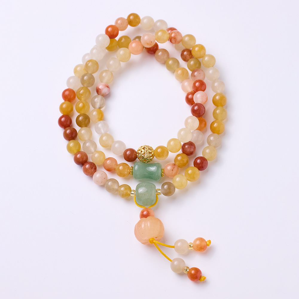 Live-streaming supply: Natural three-ring golden thread jade pumpkin bracelet, women's auspicious cloud ball pumpkin tassel jade bracelet wholesale Item Picture