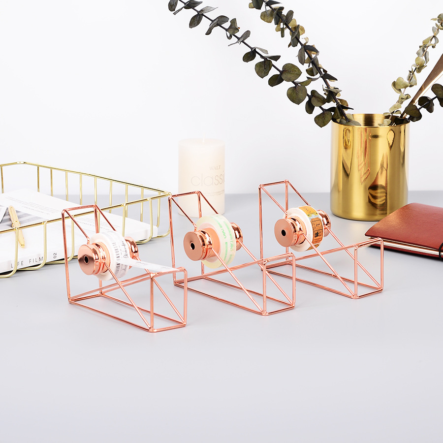 INS Wind light luxury iron art rose gold tape cutter manual multi-function tape machine student hand ledger tape seat details Picture