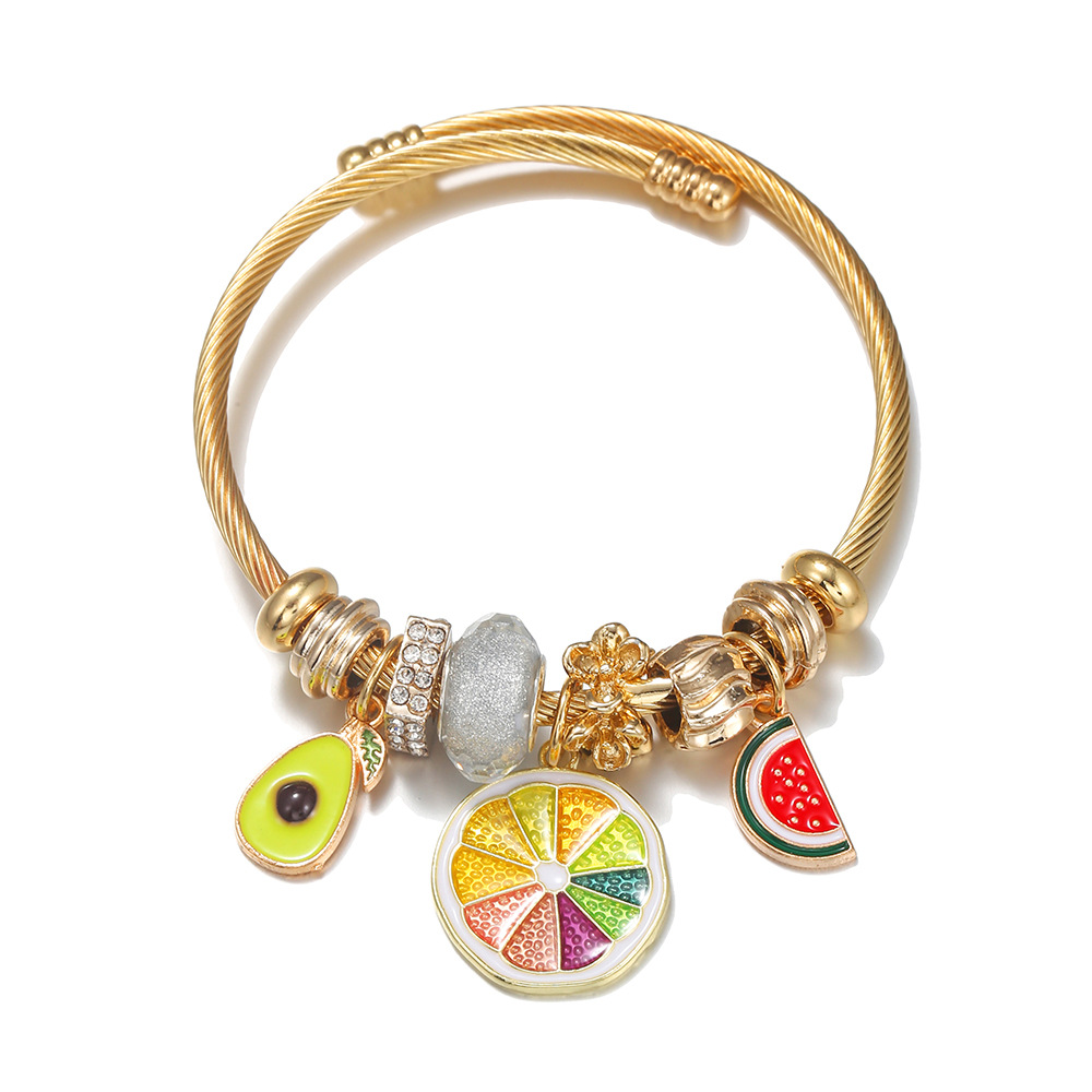 Oly Magic Bracelet 6785 Diy Stainless Steel Gold Bracelet Small Fresh Summer Fruit Pie Hand Ring Open Bracelet Jewelry Wholesale Application Scenario