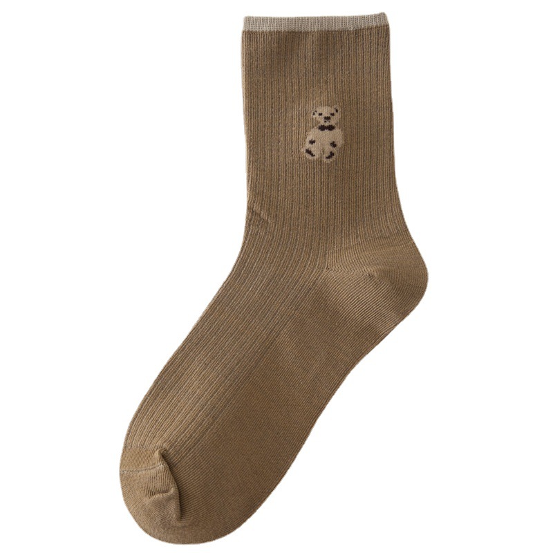 Little Bear Socks Women's mid-calf autumn and winter style Cute Japanese style Instagram trendy Korean coffee-colored fashionable pile socks autumn and winter long socks Item Picture