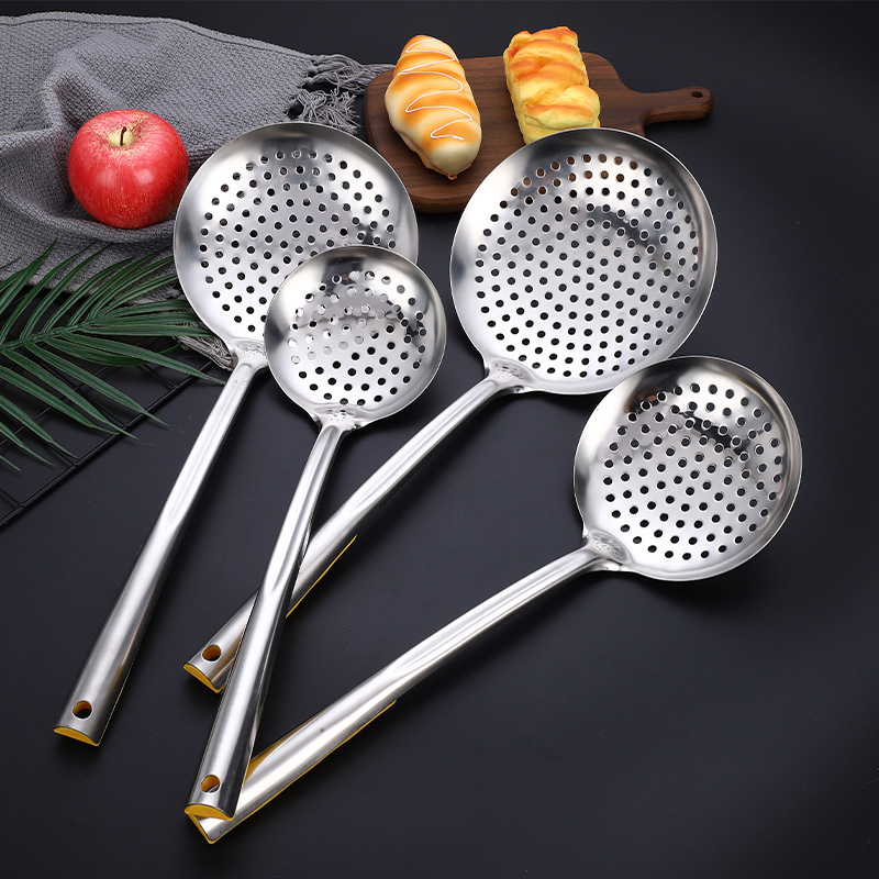 Thickened oil-fried hot pot strainer, household large-capacity stainless steel chef perforated strainer, large kitchen filter screen strainer Specification image