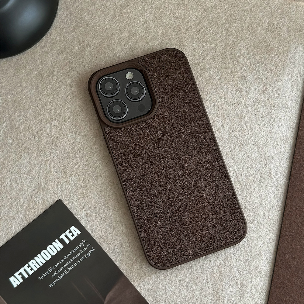 深棕色月坑纹苹果16手机壳14promax高级11适用iPhone13皮纹15复古详情9