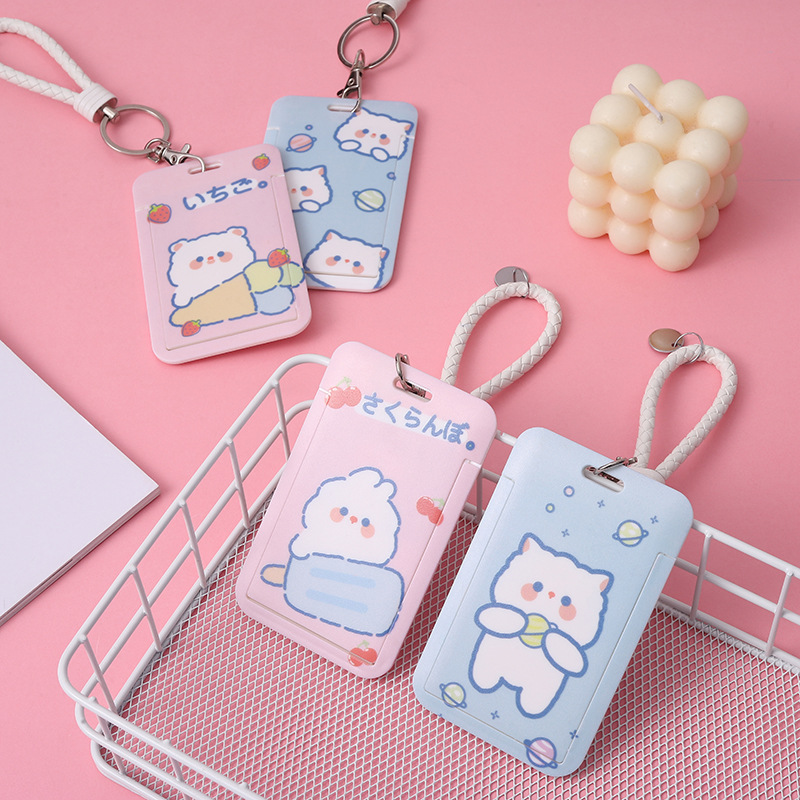 Wholesale of Japanese-style cat work badges, cartoon ID cards, bus cards, and sliding cover waterproof student card holders