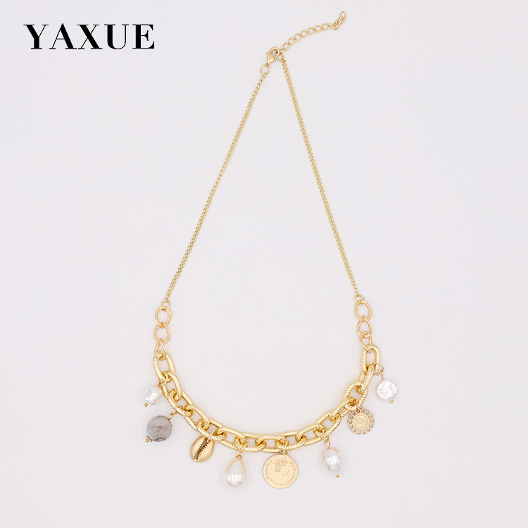 New European And American Fashion Coin Imitation Pearl Pendant Temperament Simple Retro Original Design Of Women's Necklace Accessories
