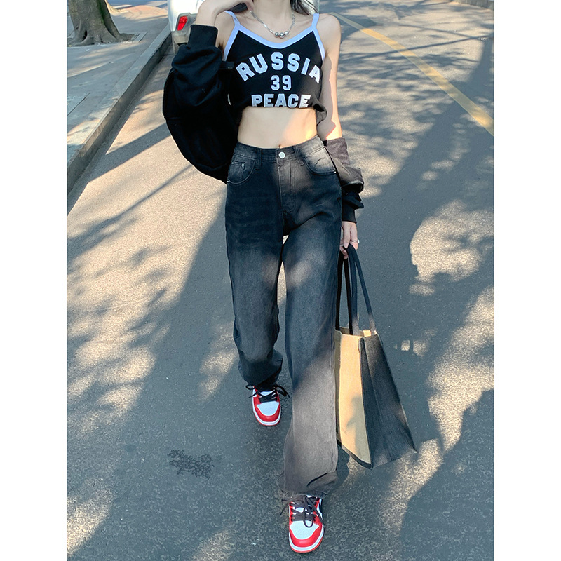 High-waisted jeans for women's autumn new style: High-waisted, slimming straight, high street style, and laid-back pants for hot girls Application Scenario