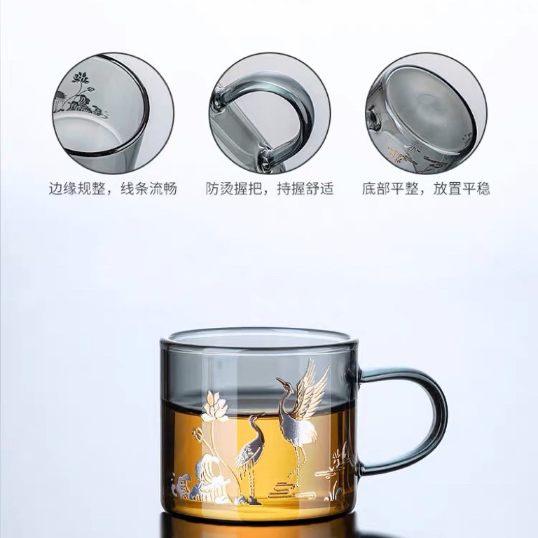 High Borosilicate Glass Small Tea Cup Household Meeting Tea Cup Heat-Resistant Glass Printing Sample Tea Cup Kung Fu Tea Set Application Scenario