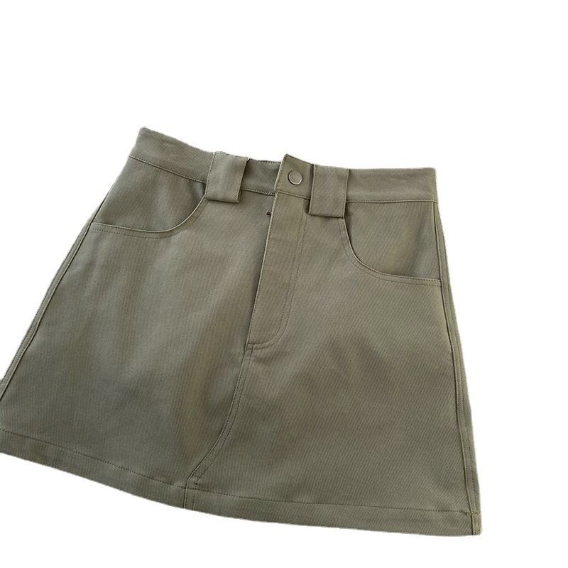 2022 Summer New simple design, spicy girl style, military green, slimming, versatile workwear short skirt, high-waisted A-line skirt for women Item Picture