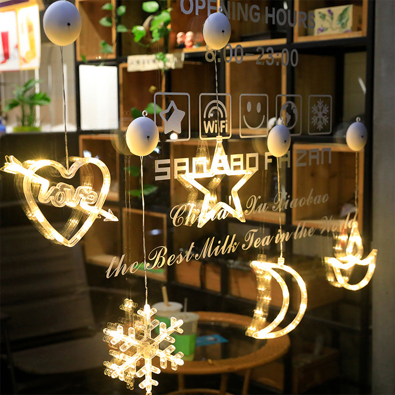 Wholesale of Christmas suction cup lights, star Christmas tree shaped lights, indoor window decoration colored lights, led Christmas light strings details Picture