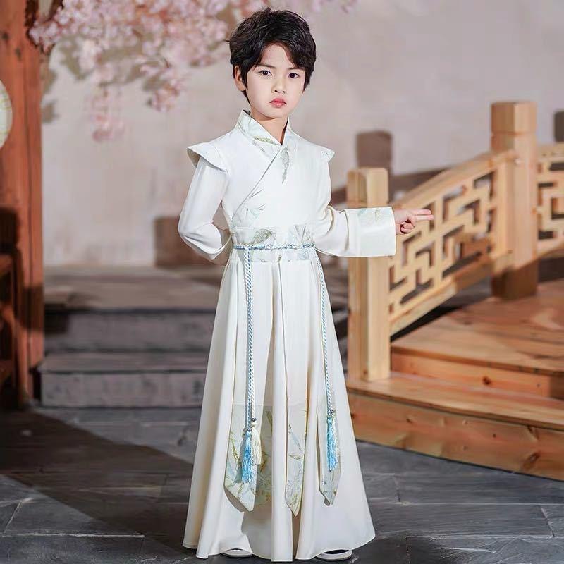 National trend Spring and autumn boys' Hanfu, children's Chinese-style ancient and Tang costumes, bookboys, boys' and young masters' costumes, traditional Chinese culture performance costumes details Picture