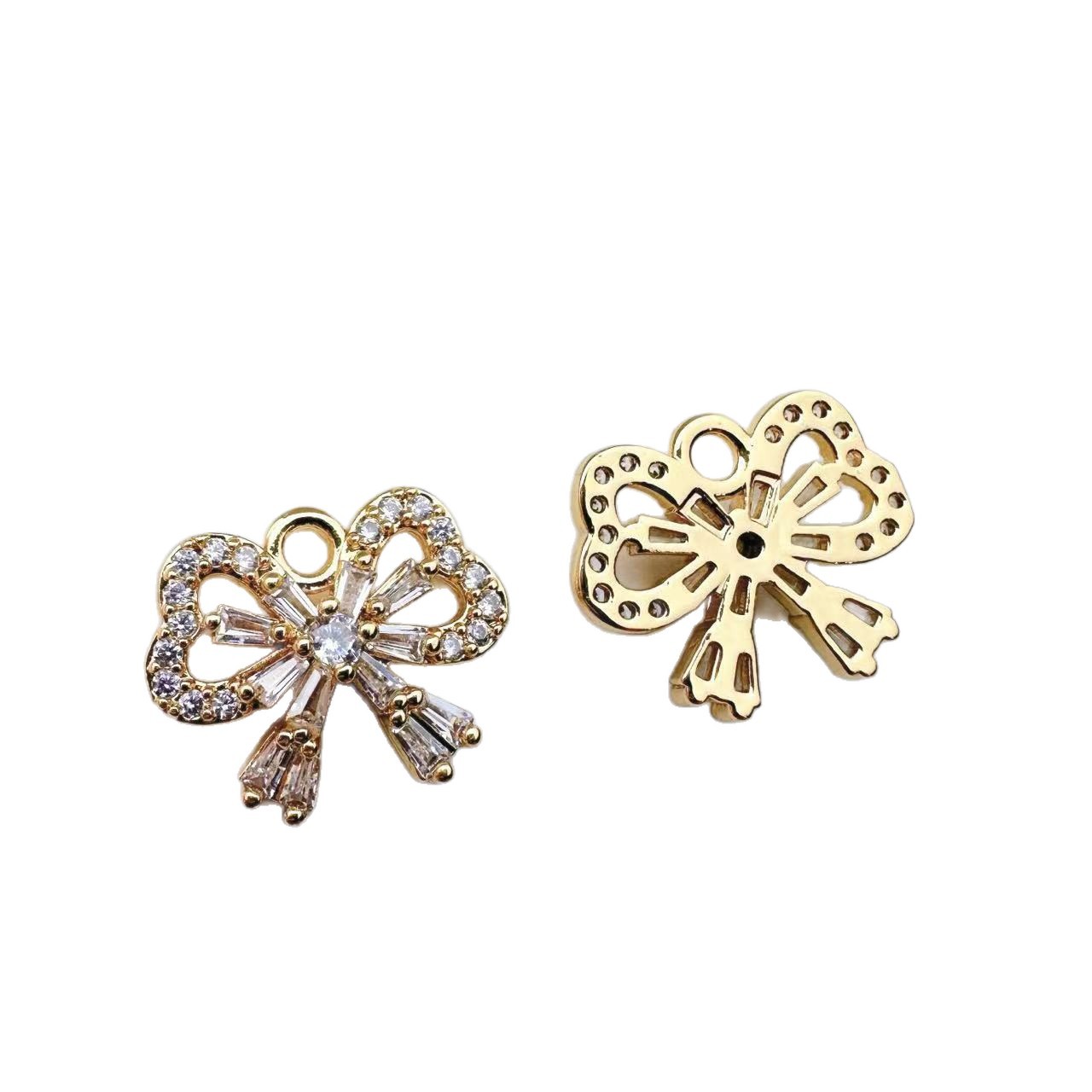 Copper gold-plated micro-inlaid zircon bow tassel pendant diy handmade jewelry bracelet necklace earring accessory material Item Picture