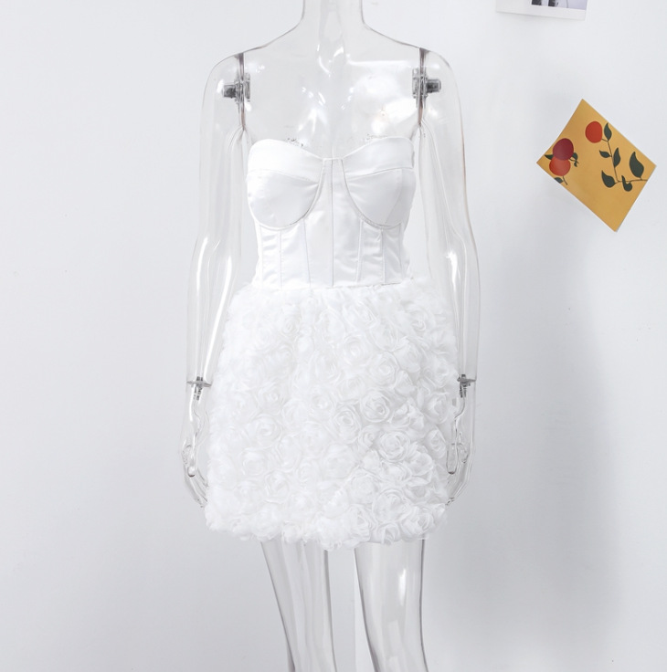 Strapless fishbone three-dimensional flower dress, a new cross-border summer women's dress for Europe and America in 2025, a body-hugging dress details Picture