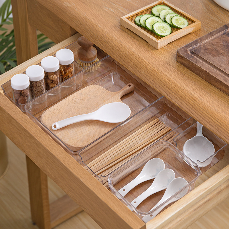日式桌面抽屉收纳盒分隔厨房餐具文具整理小盒子透明塑料分格工具详情图5