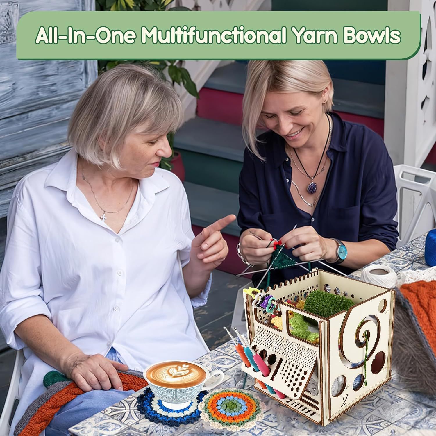 Amazon's One-Piece Wooden Yarn Bowl Multi-Functional Knitting Tool Storage Box Home Yarn Rack details Picture