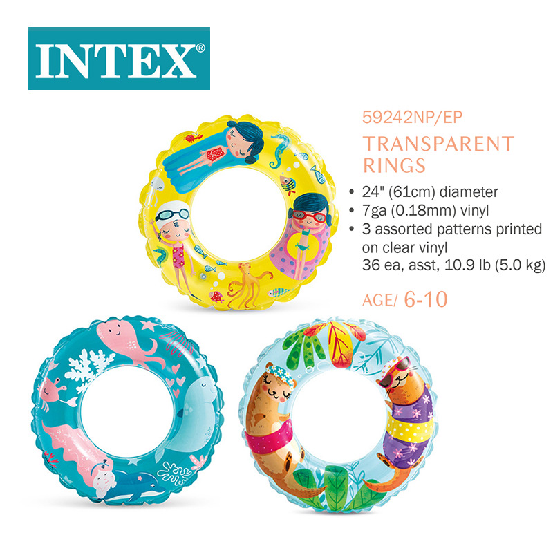 INTEX59242 transparent float ring children's inflatable swimming ring, swimming pool pvc cartoon baby armpit ring wholesale