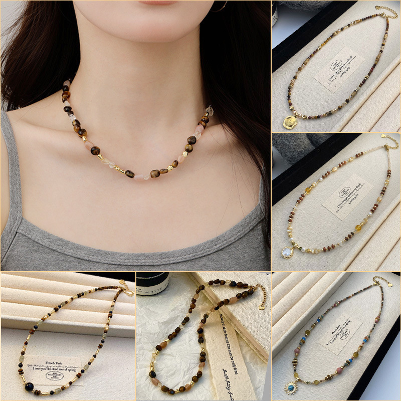 新款虎眼石琥珀石天然美拉德项链玛瑙多款可选时尚百搭复古锁骨链