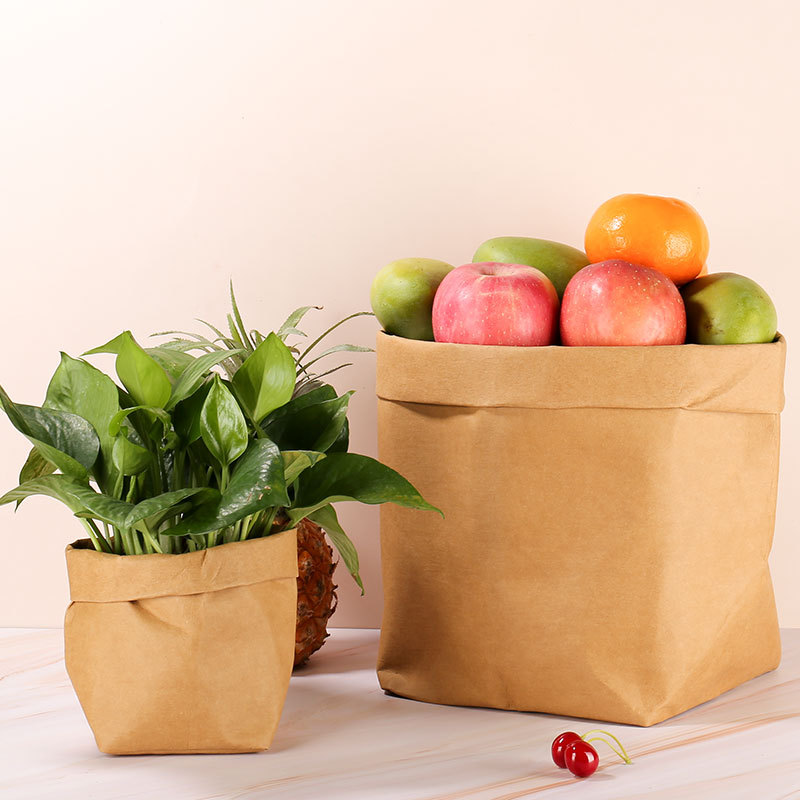 Spot German Washable Kraft Paper Bag Refrigerator Storage Bag Can Print Logo Shooting Decoration Nordic Wind Paper Flowerpot details Picture