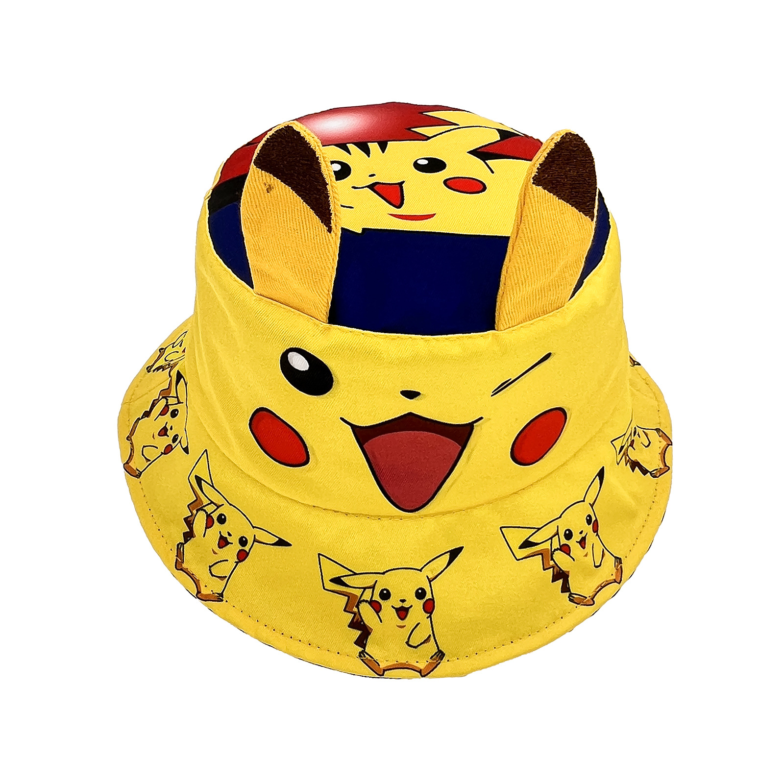 Cross Border Pikachu Fisherman Hat Children's Cute Cartoon Print Flowerpot Hat Elf Ear Shade Hat Sun Hat Specification drawing