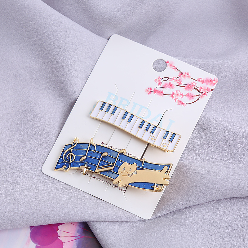 Music Cat Hairpin ~ A blue music hairpin with a girlish heart, a Korean version of the popular fringe seaside hairpin headwear, a one-line hairpin