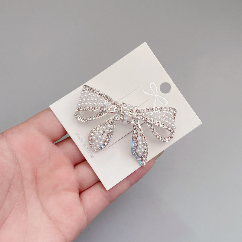 Net Red Bow Pearl Clip Headdress Girly Side Clip Back Head Rhinobar Spring Clip Fashion Temperament Hair Clip Item Picture