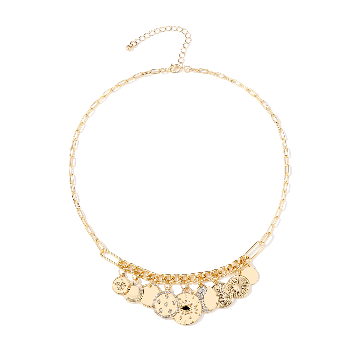 Kenjie Mysticism Coins Diamond-Encrusted Relief Small Pendant Bib Necklace Women's European And American Cross-Border Fashion Collar details Picture