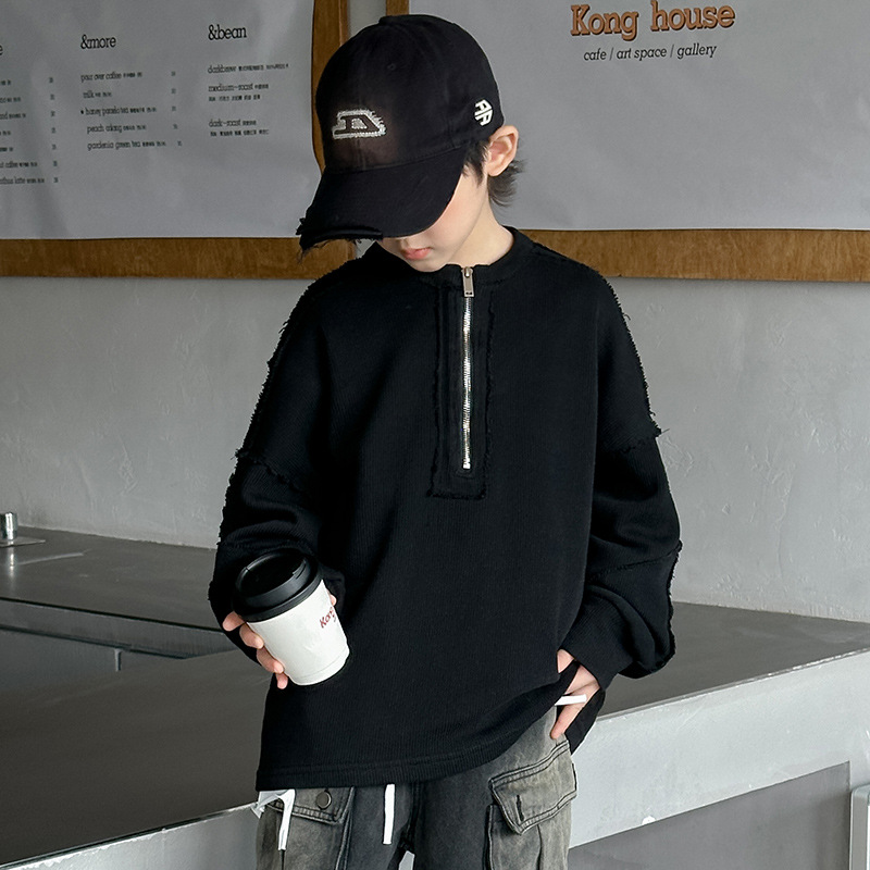 Boys' hoodie Spring and Autumn Style 2025 New children's spring round-neck base layer, Big kids spring outfit, trendy top for the street Application Scenario
